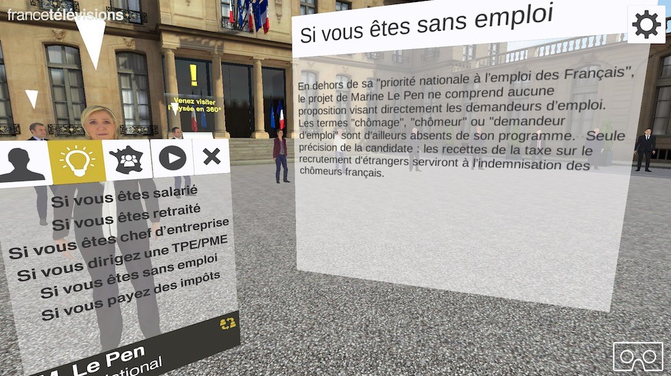 'Présidentielle 2017 VR' brings the campaign and the candidates to life in an immersive virtual reality environment.